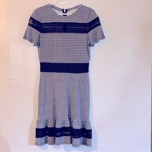 Michael Kors Dress Black White Mesh Detail Ruffle Bottom Back Zip Sz Medium NWOT